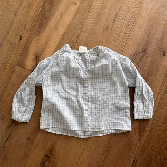 Doen Collarless Button Up Blouse with White and Blue Stripes - Picture 1 of 1